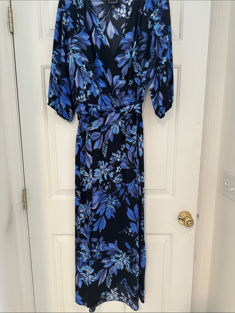 connected apparel Black Maxi Dress with Blue Floral Print